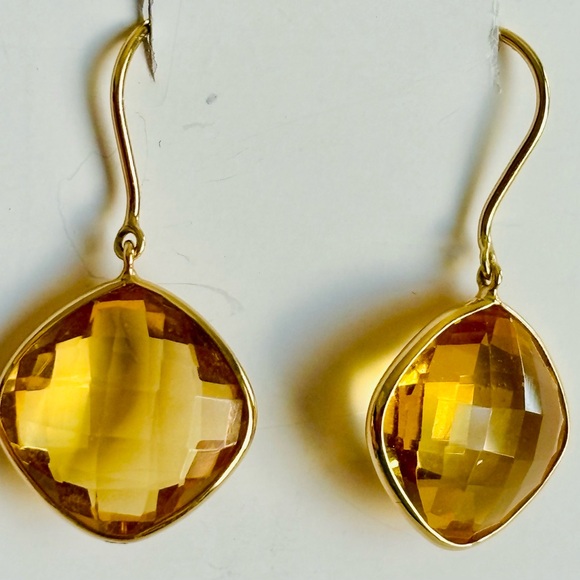 Solid 18k gold citrine drop earrings - Picture 2 of 7